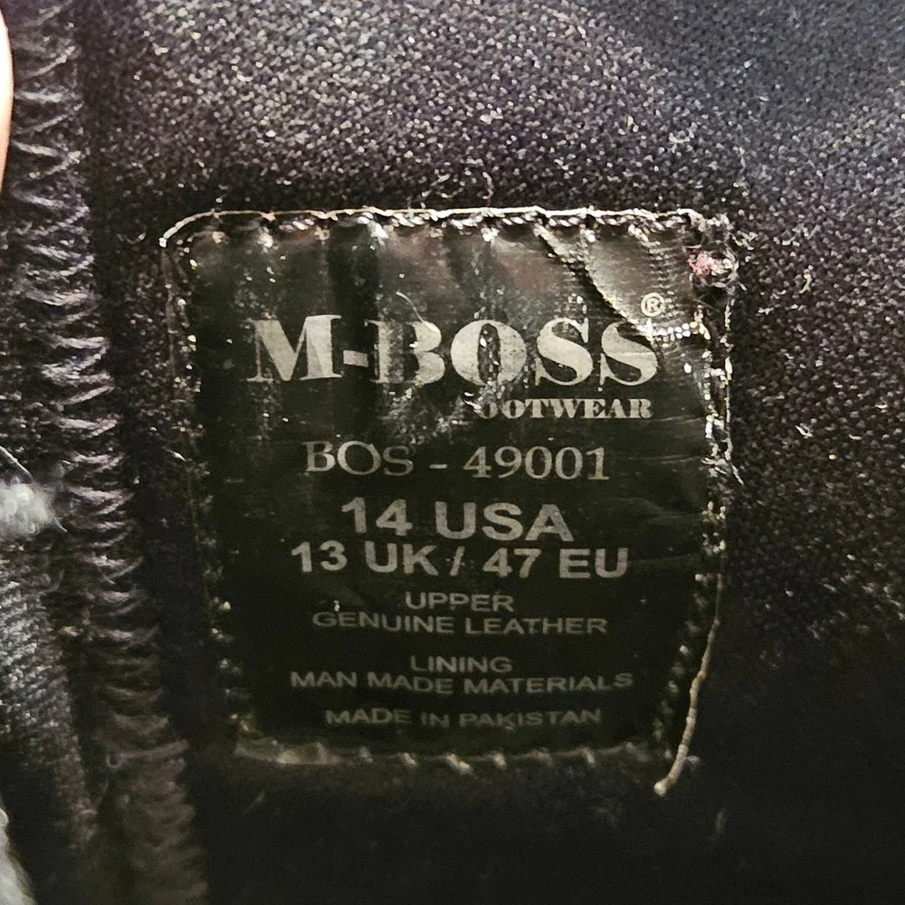 M-Boss BOS-49001 Mens Black Leather Harness Motorcycle Boots‎ Square Toe Size 14